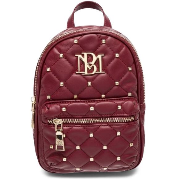 Badgley Mischka Mini Backpack Burgundy Studded Quilted New With Tags - Picture 1 of 8